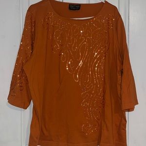 Bob Mackie Wearable Art 2X orange sequined top